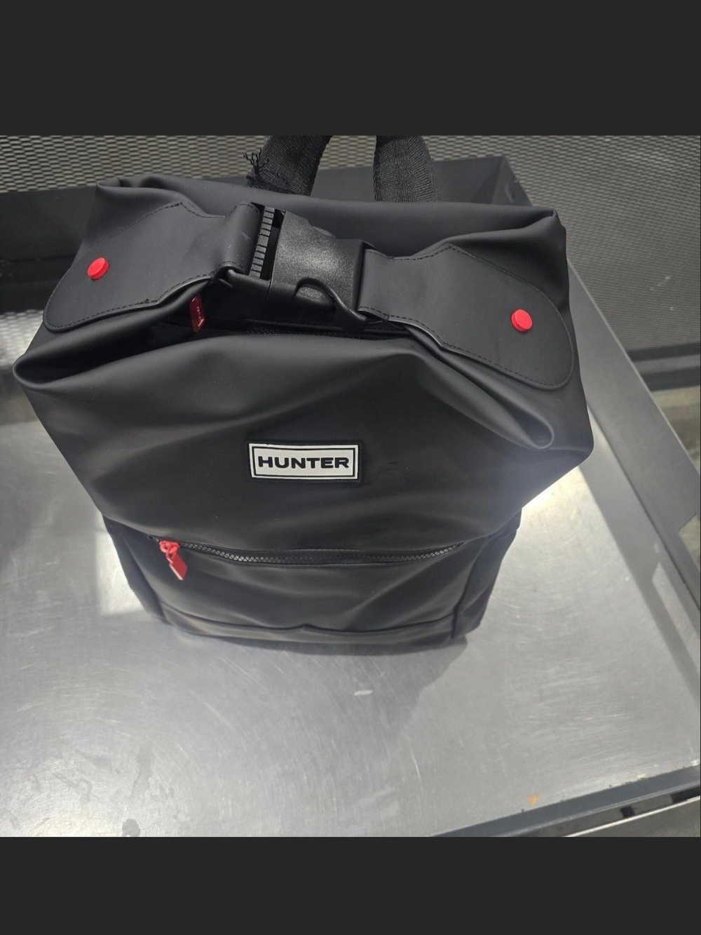 HUNTER Black Roll-Top Backpack with Red Accents